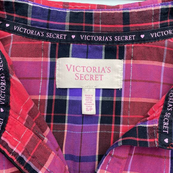 VICTORIA'S SECRET Boyfriend Plaid Sleepshirt Sz Small Metallic Detail - Picture 4 of 8